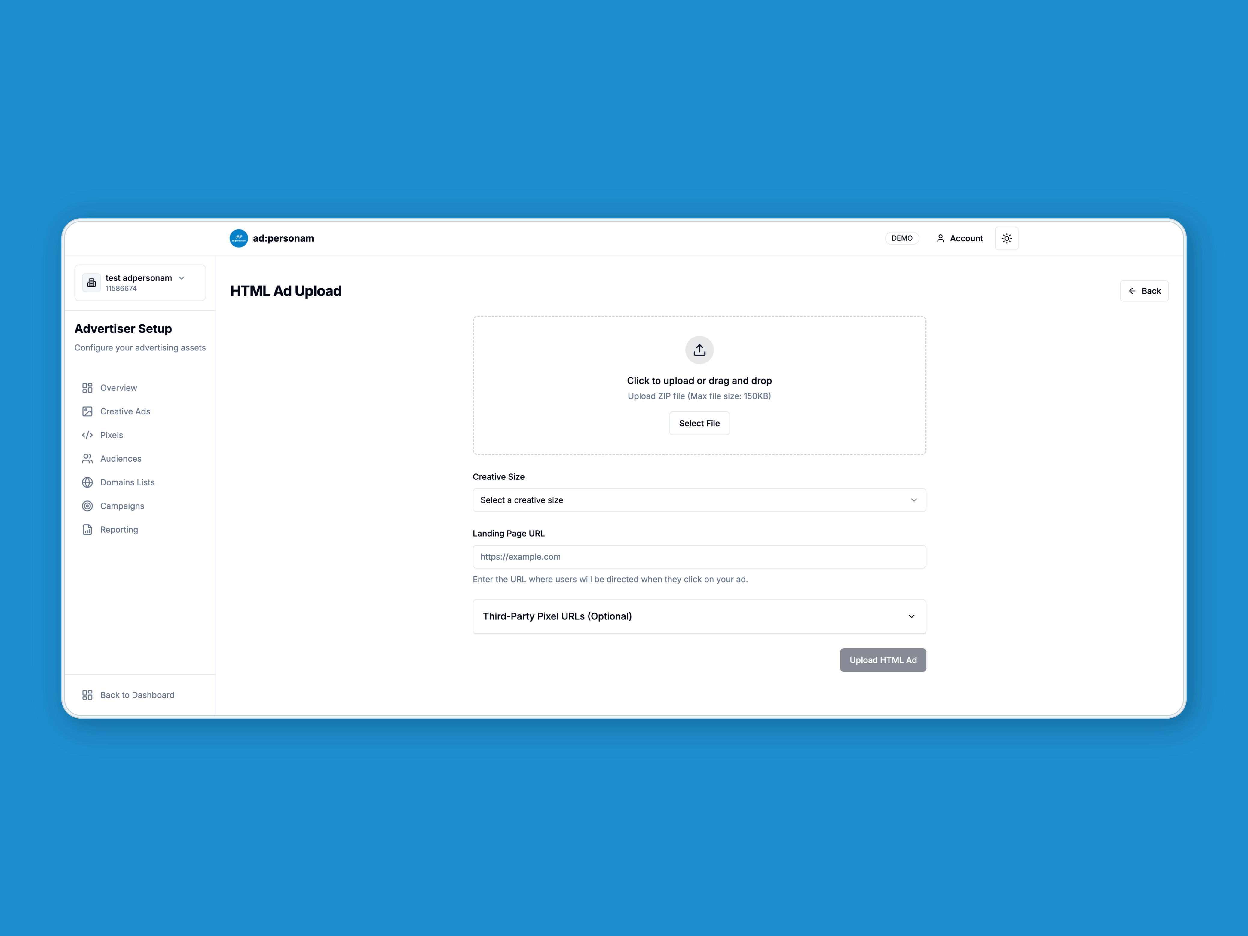Upload HTML5 ads